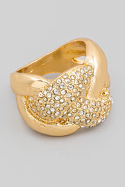 Gold Pave Metallic Knot Statement Ring