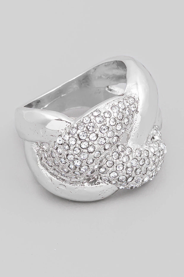 Silver Pave Metallic Knot Statement Ring