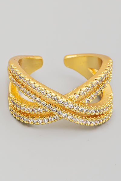 Gold Pave X Shape Fashion Ring