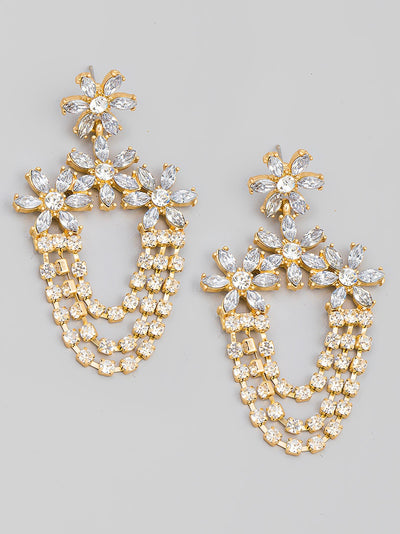 Floral Rhinestone Fringe Earrings
