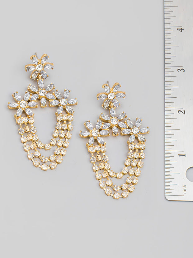 Floral Rhinestone Fringe Earrings