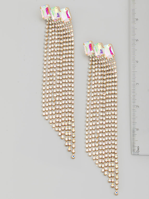 Pave Crystal Rhinestone Fringe Earrings