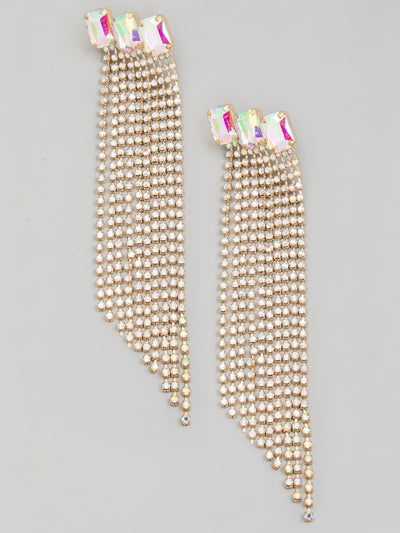 Pave Crystal Rhinestone Fringe Earrings