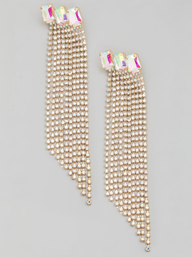 Pave Crystal Rhinestone Fringe Earrings