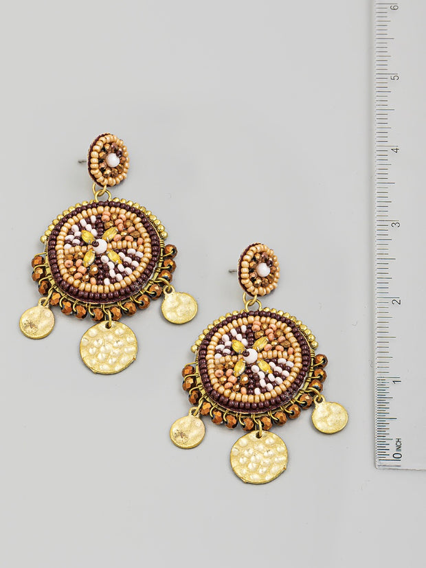 Seed Beaded Boho Circle Statement Earrings