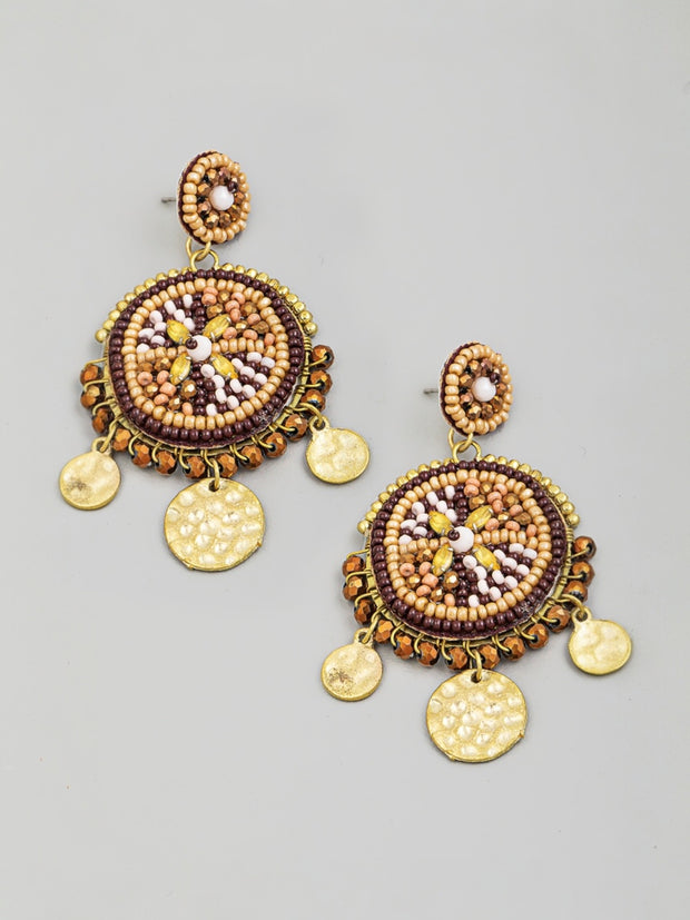Seed Beaded Boho Circle Statement Earrings