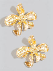 Detailed Metallic Flower Stud Earrings