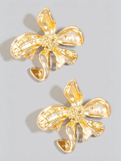 Detailed Metallic Flower Stud Earrings