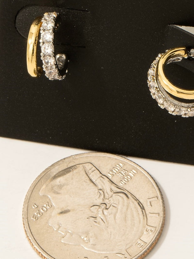 Gold Dipped Cz Pave Layered Hoop Earrings