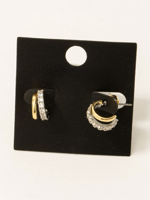 Gold Dipped Cz Pave Layered Hoop Earrings
