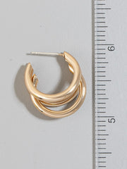 Gold Triple Layered Tube Hoop Earrings