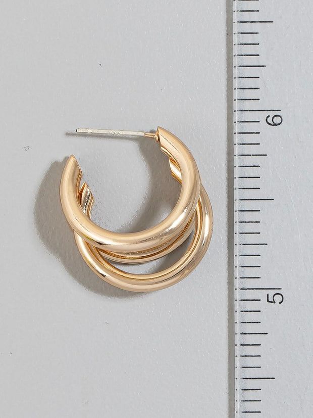 Gold Triple Layered Tube Hoop Earrings