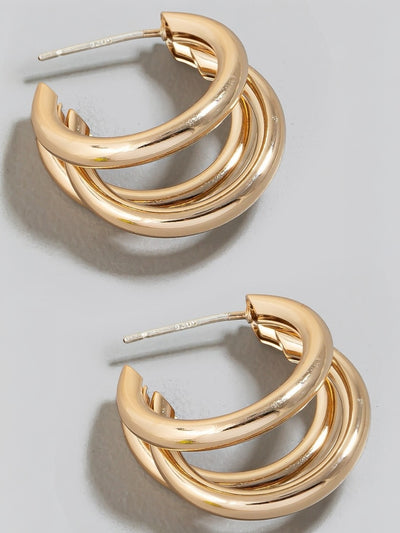 Gold Triple Layered Tube Hoop Earrings