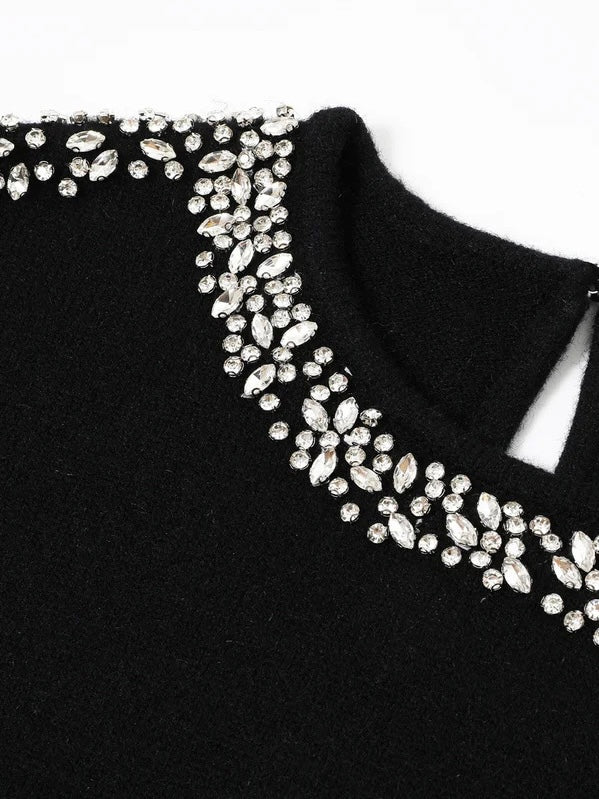 Ally Rhinestone Sweater Black Top