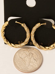 Gold Dipped Cz Pave Twisted Hoop Earrings