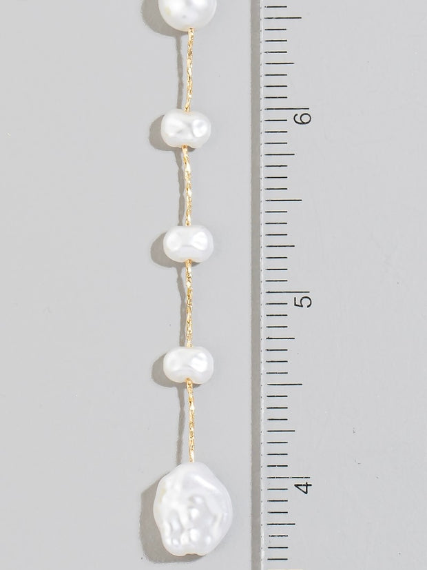 Gold Dipped Pearl Charms Chain Dangle Earrings