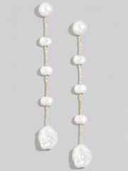 Gold Dipped Pearl Charms Chain Dangle Earrings