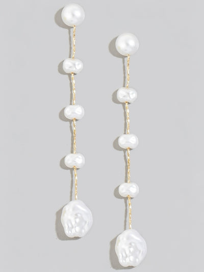 Gold Dipped Pearl Charms Chain Dangle Earrings