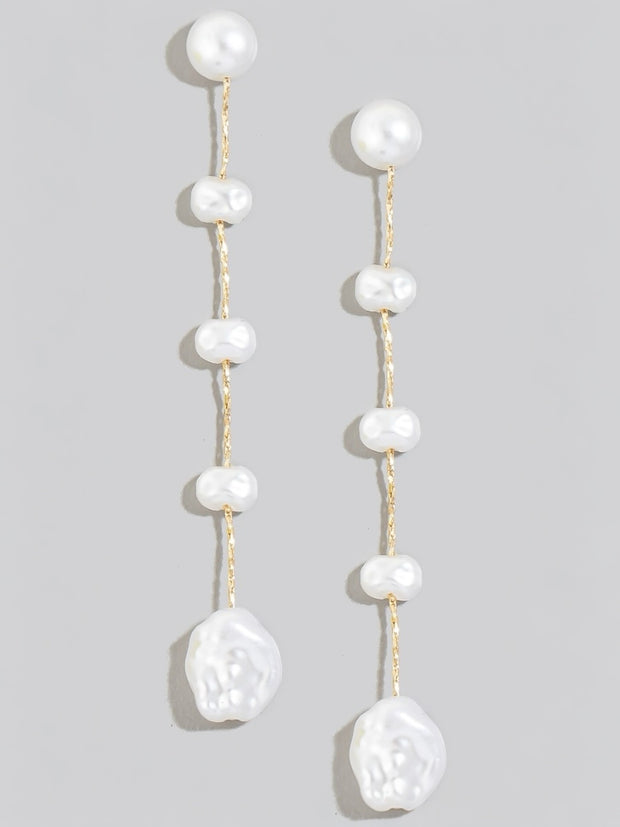 Gold Dipped Pearl Charms Chain Dangle Earrings