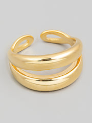 Layered Metallic Strands Open Band Ring