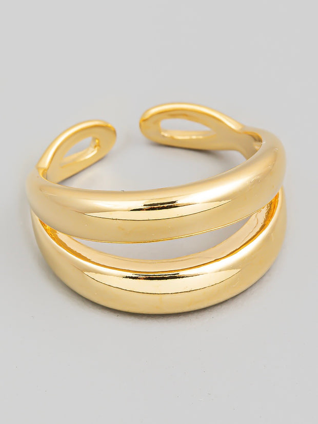 Layered Metallic Strands Open Band Ring