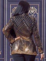 Michelle Golden Sequin Blazer Jacket FS