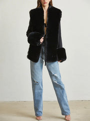 Zamira Black Ribbed Faux Fur Jacket