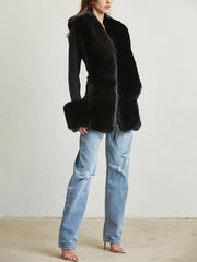 Zamira Black Ribbed Faux Fur Jacket FS