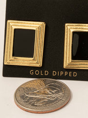 Gold Dipped Enamel Rectangle Frame Stud Earrings