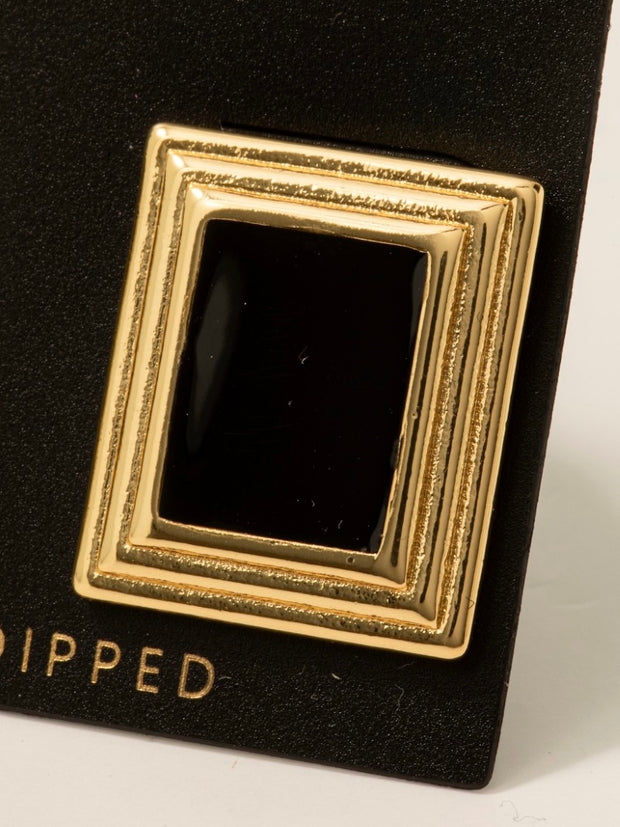 Gold Dipped Enamel Rectangle Frame Stud Earrings