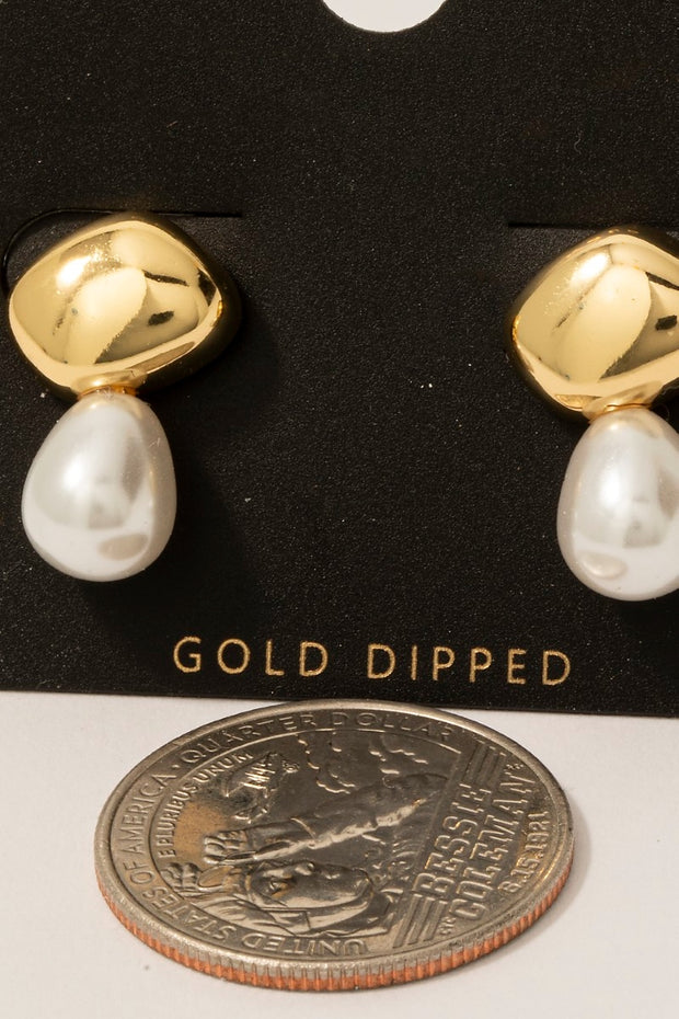 Gold Dipped Oval And Pearl Stud Earrings