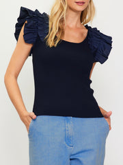Susie Shirring Navy Top