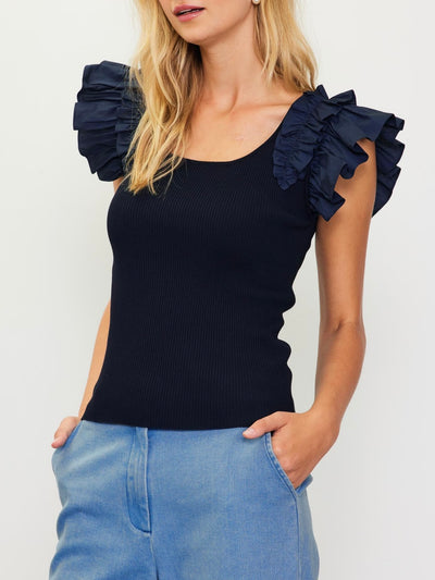 Susie Shirring Navy Top