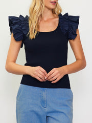 Susie Shirring Navy Top