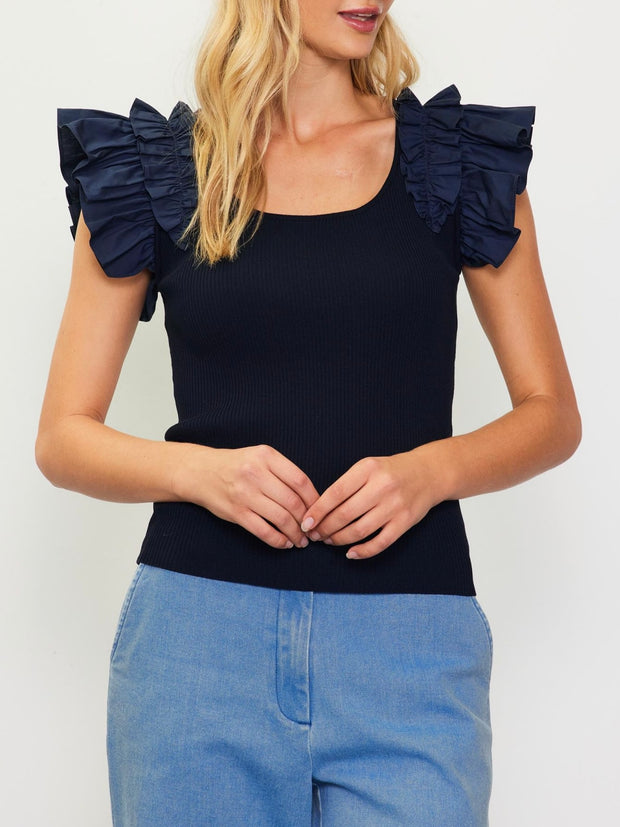Susie Shirring Navy Top
