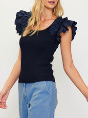 Susie Shirring Navy Top