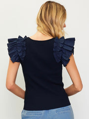 Susie Shirring Navy Top