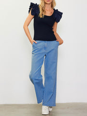 Susie Shirring Navy Top