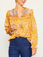 Elena Woven Long Sleeve Top