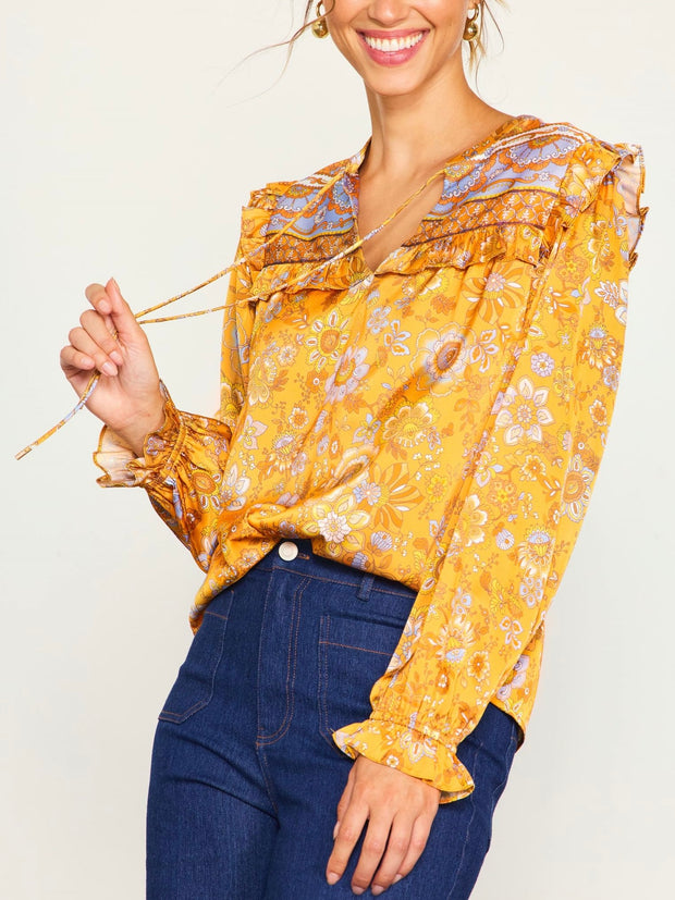 Elena Woven Long Sleeve Top