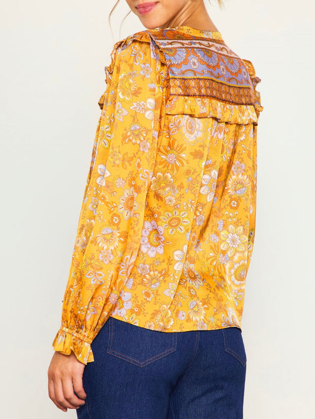 Elena Woven Long Sleeve Top