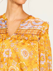 Elena Woven Long Sleeve Top