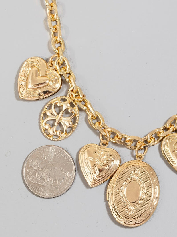 Multi Intricate Heart Charms Chain Necklace