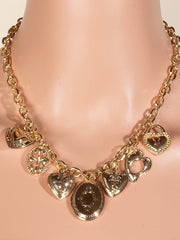 Multi Intricate Heart Charms Chain Necklace