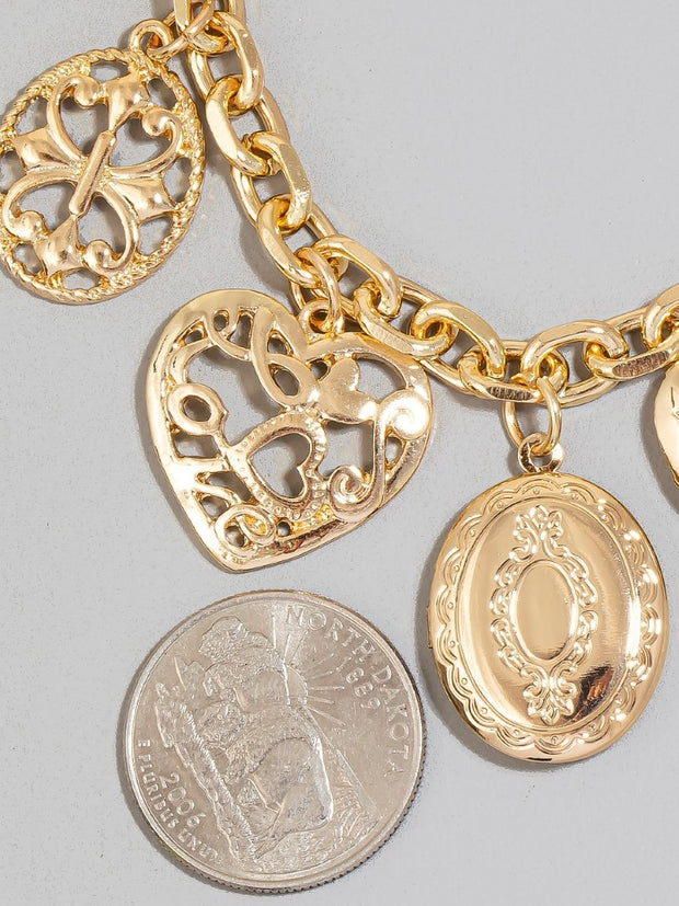 Multi Intricate Heart Charms Chain Bracelet