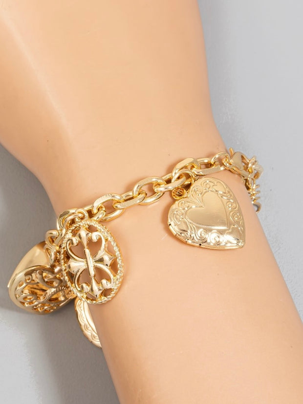Multi Intricate Heart Charms Chain Bracelet