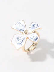 Gold Dipped Blue Ceramic Flower Band Ring