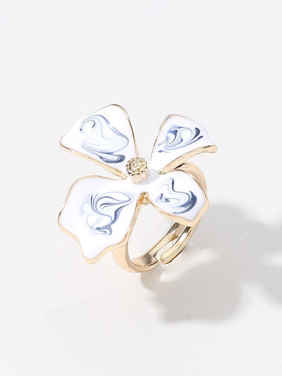 Gold Dipped Blue Ceramic Flower Band Ring