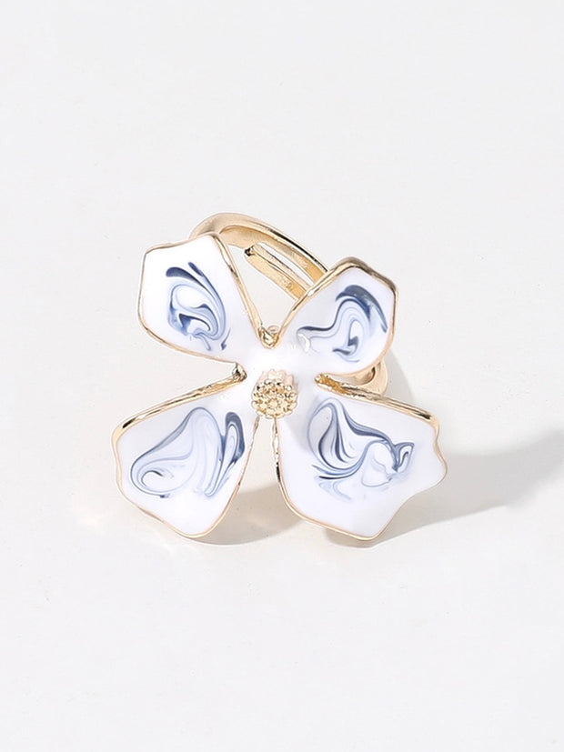 Gold Dipped Blue Ceramic Flower Band Ring