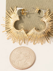 Flat Metallic Sunburst Hoop Earrings